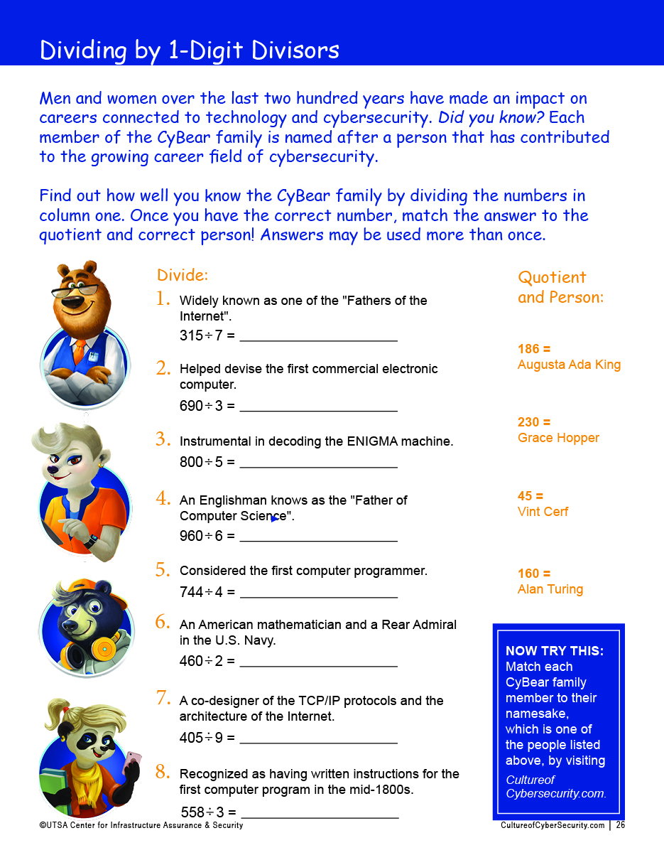CIAS Activity Worksheet to help young learners develop math skills while learning about technology