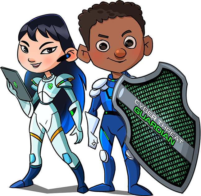 Two Cyber Threat Guardian characters
