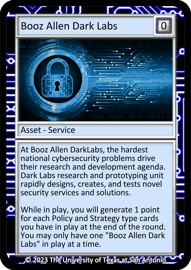 Booz Allen Dark Labs, Asset-Service card