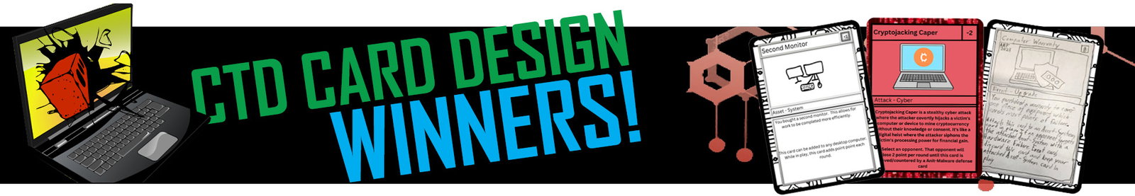 Graphic announcing CTD Card Design winners with original artwork displayed
