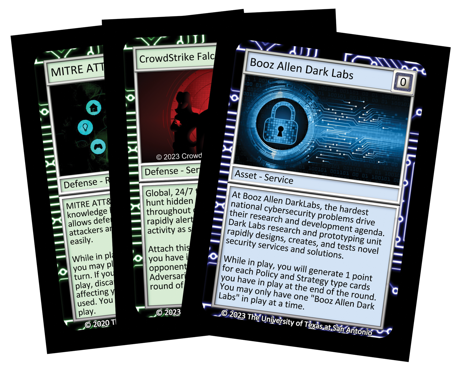 Example of three booster cards featuring sponsors